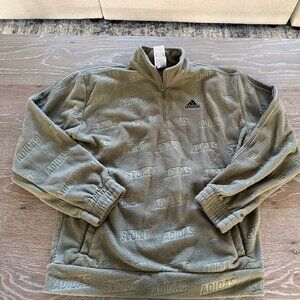 Boys Adidas regular fit army green fleece 3/4 pullover long sleeve shirt size L